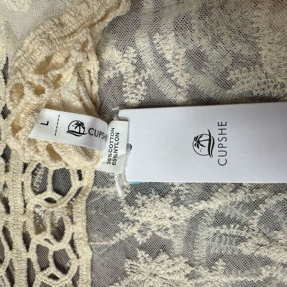 NWT (L) Cupshe Cream Lace & Crochet Maxi Swim Cover Up - Picture 14 of 15